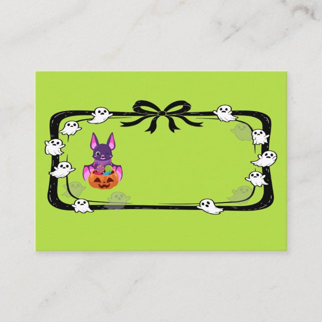 Carte De Placement Halloween Bat With Candy Green (Devant)