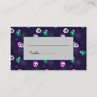 Carte De Placement Halloween crânes rose et vert brillant d'Halloween
