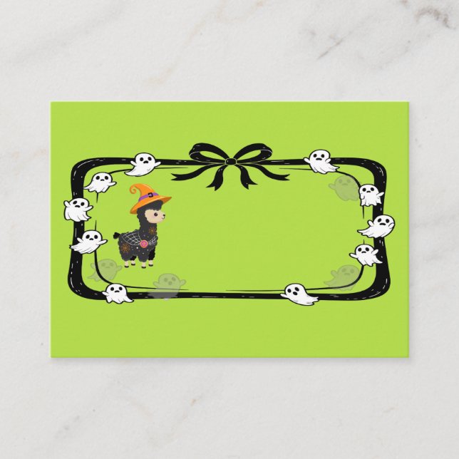 Carte De Placement Halloween Llama Wearing Witch Hat Green (Devant)