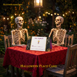 Carte De Placement Halloween Or Crânes Pailletés Or & Champagne