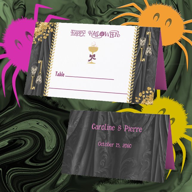 Carte De Placement Halloween Skuls Parties scintillant or & Champagne (Créateur téléchargé)