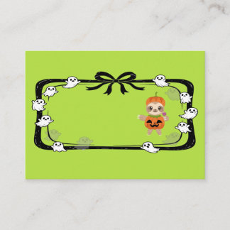 Carte De Placement Halloween Sloth In Pumpkin Costume Green