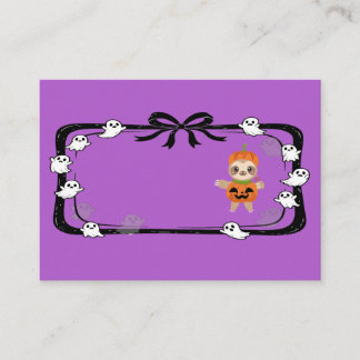 Carte De Placement Halloween Sloth In Pumpkin Costume Purple