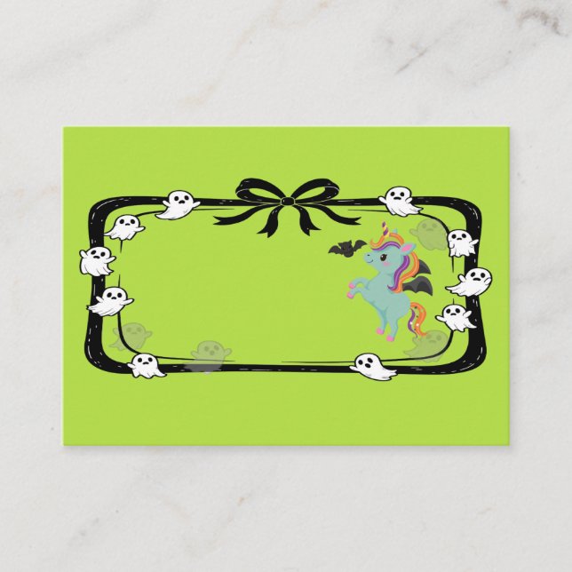 Carte De Placement Halloween Unicorn Greeting Bat Green (Devant)