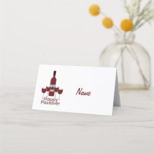 Carte De Placement Happy Passover Greeting avec bouteille de vin et q