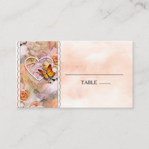 Carte De Placement Heart Pearls Orange Rose Floral Papillons