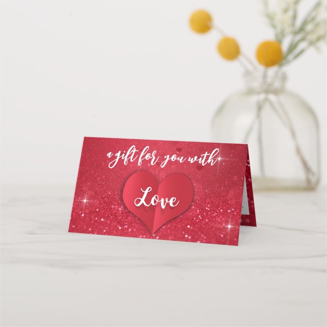 Carte De Placement Heart Red Parties scintillant Love Valentine's Day (Devant)