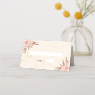 Carte De Placement Herbe de pampa florales rose pastel marbre pour la