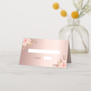 Carte De Placement Herbe de pampa rose gold et fleurs en rose pour un