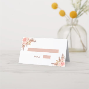 Carte De Placement Herbe de pampa rose gold et florales rose pour une
