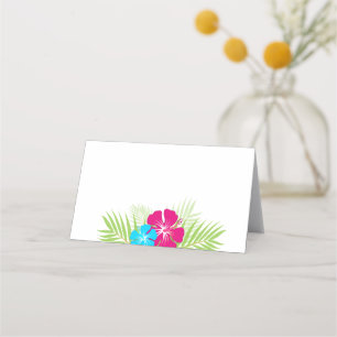 Carte De Placement Hibiscus bleu rose tropical Étiquette pliant ou