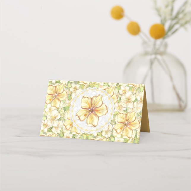 Carte De Placement Hibiscus & dentelle JAUNE (Dos)