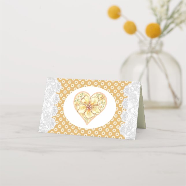 Carte De Placement Hibiscus & dentelle JAUNE (Dos)