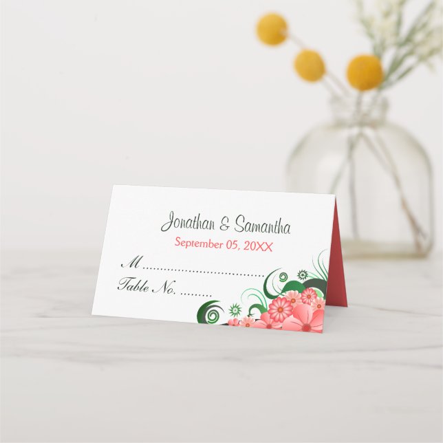 Carte De Placement Hibiscus floral rose blanc plié Table (Devant)