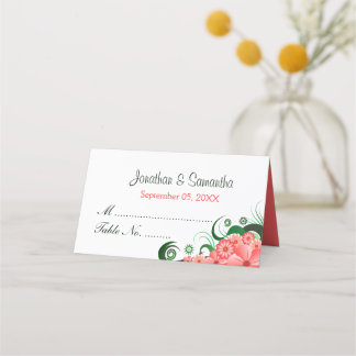 Carte De Placement Hibiscus floral rose blanc plié Table
