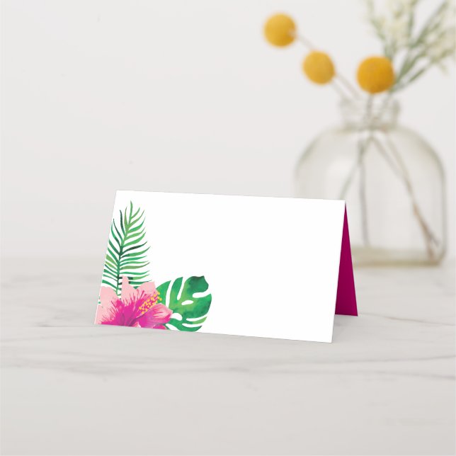 Carte De Placement Hibiscus rose et Feuilles tropicaux (Dos)