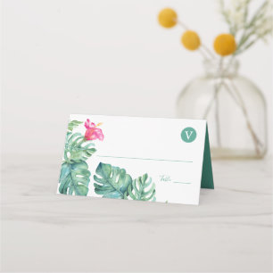 Carte De Placement Hibiscus tropicaux et aquarelle Mariage de verdure
