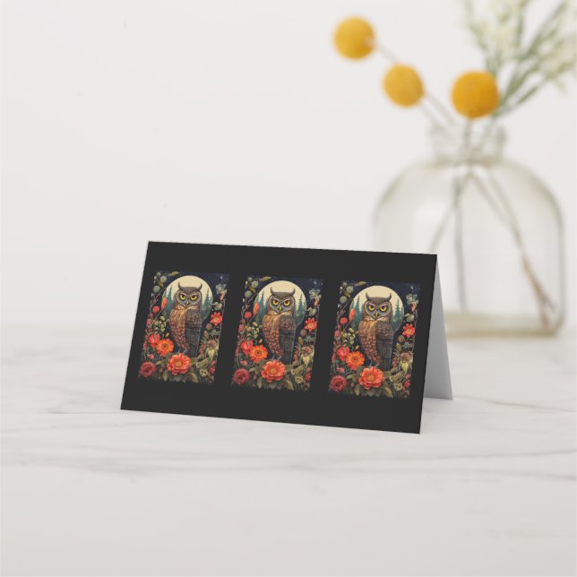 Carte De Placement Hibou à la nuit avec Pleine lune (Devant)