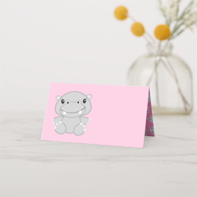 Carte De Placement Hippo Baby shower rose (Devant)