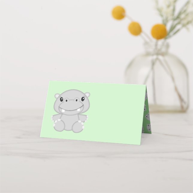 Carte De Placement Hippo Baby shower vert (Devant)