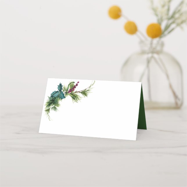 Carte De Placement Hiver Floral Aquarelle Mariage À feuillage persist (Devant)