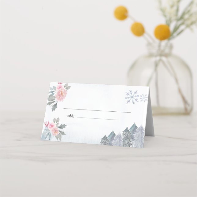 Carte De Placement Hiver Floral Snowflakes Baby shower Place card (Devant)