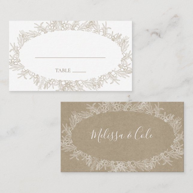 Carte De Placement Hiver rustique | Kraft Flat Mariage Place Card (Devant / Derrière)