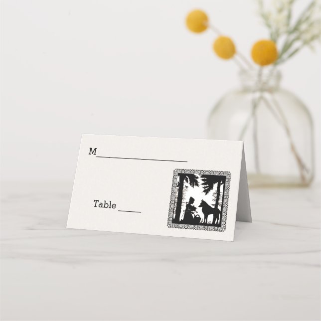 Carte De Placement Hood Trees Wolf Fancy Bordure Noir Blanc (Devant)