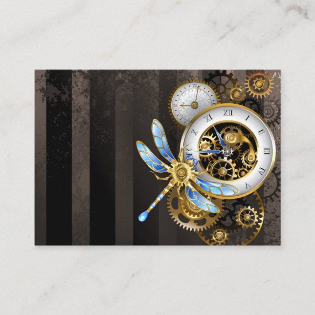 Carte De Placement Horloge à vapeur avec libellule mécanique (Devant)