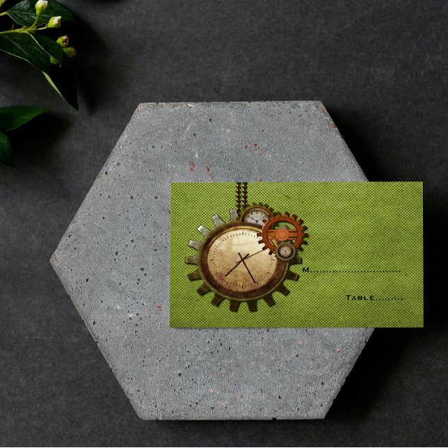Carte De Placement Horloge vintage | Vert (Vintage Clock Place Card - Green)