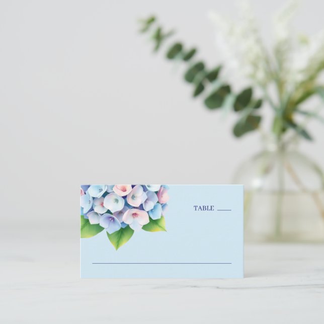 Carte De Placement Hydrangea Sérénité Bleue Aquarelle (Debout devant)