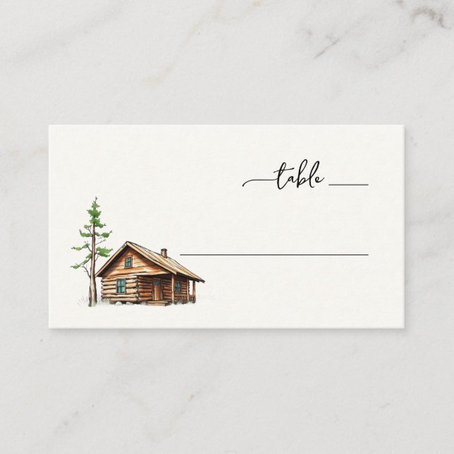 Carte De Placement Illustration de cabane aquarelle marron rustique (Devant)