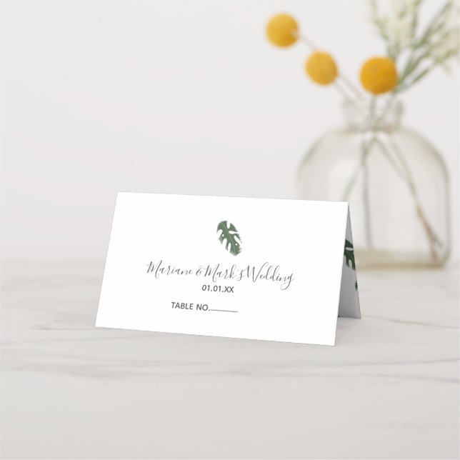 Carte De Placement Illustration de feuilles tropicales de Monstera Gr (Devant)