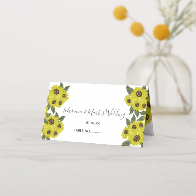 Carte De Placement Illustration du tournesol Mariage botanique Jaune (Devant)