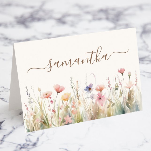Carte de placement individuelle de fleurs sauvages (Watercolor Meadow Wildflower Individual Place Cards)