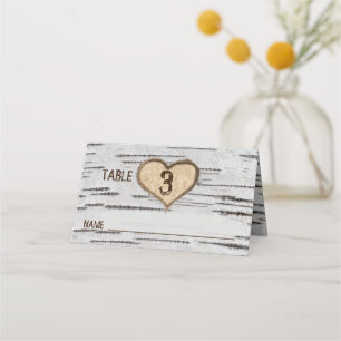 Carte De Placement Initiales du coeur de l'arbre à bouleau mariage ru
