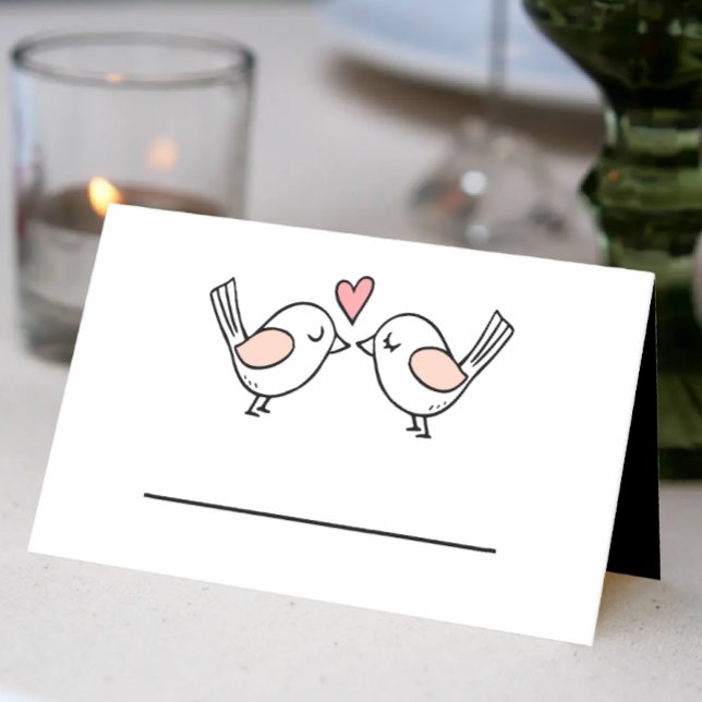Carte De Placement Inséparables mignons Lovebirds rose noir Mariage (Créateur téléchargé)