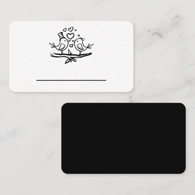 Carte De Placement Inséparables mignons Noir Blanc Lovebirds Mariage (Devant / Derrière)