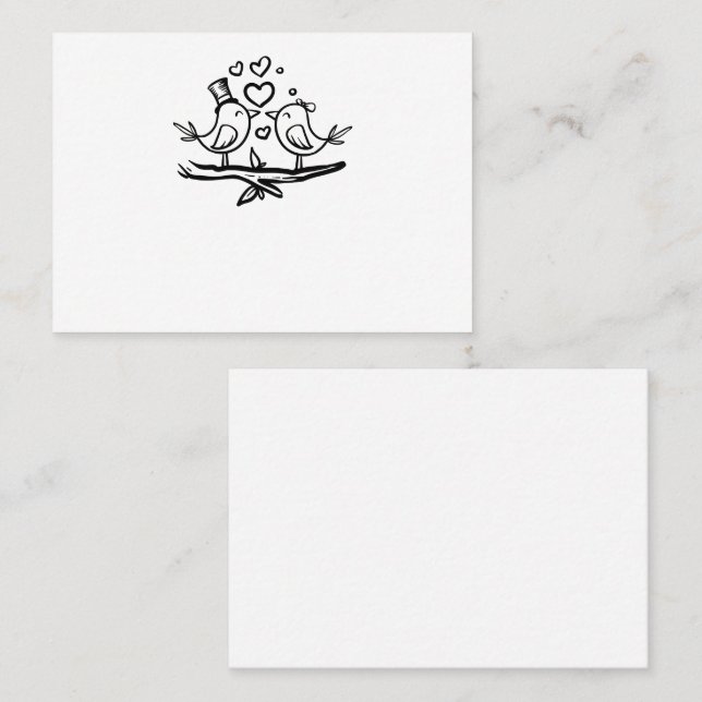 Carte De Placement Inséparables mignons Noir Blanc Lovebirds Mariage (Devant / Derrière)