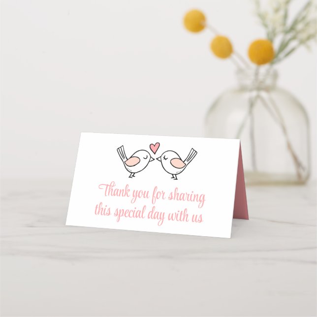 Carte De Placement Inséparables Pink White Lovebirds Merci Mariage (Devant)
