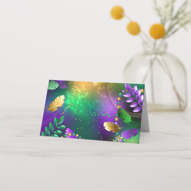 Carte De Placement Iridescente mardi gras arrière - plan avec perles (Devant)