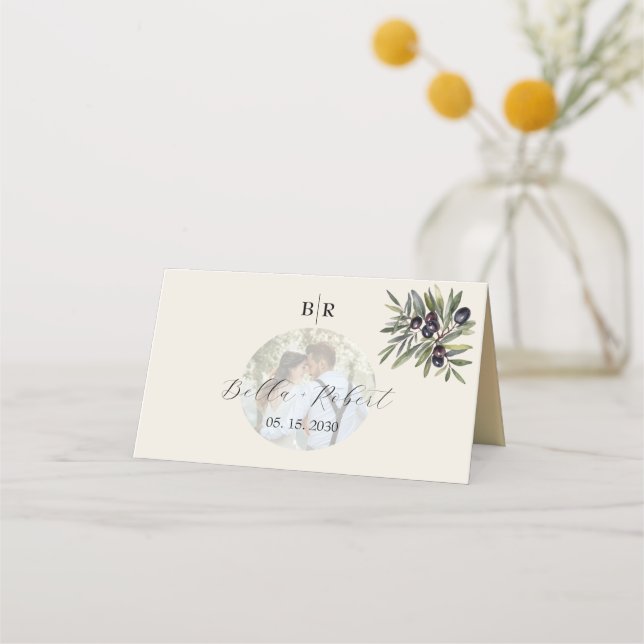 Carte De Placement Ivoire Olive Photo Mariage (Dos)