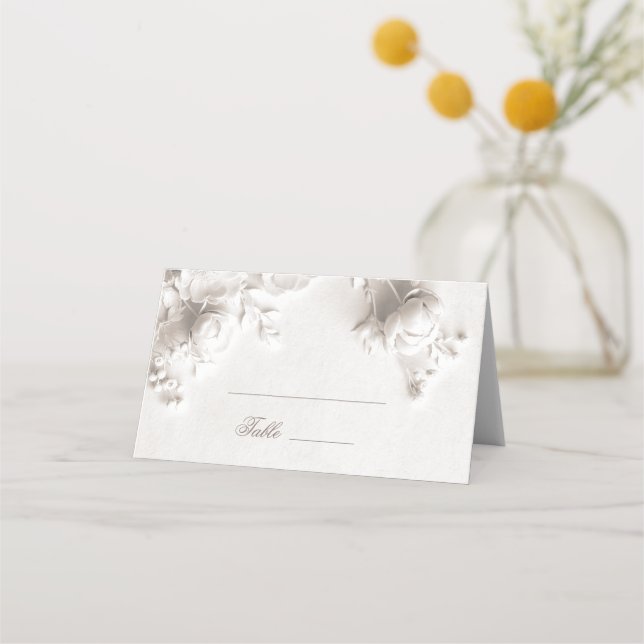 Carte De Placement Ivory 3D Fleurs Mariage Arqué (Devant)