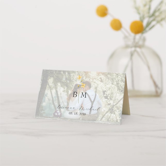 Carte De Placement Ivory Floral Photo Wedding (Dos)