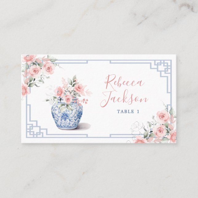 Carte De Placement Jar à gingembre rose clair Chinoiserie Douche (Devant)