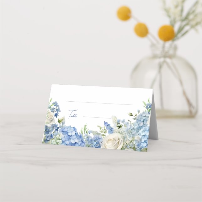 Carte De Placement Jardin anglais Blue Hydrangea White Roses Mariage (Devant)