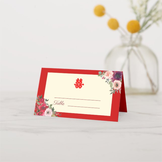 Carte De Placement Jardin fleuri rouge mariage chinois (Devant)