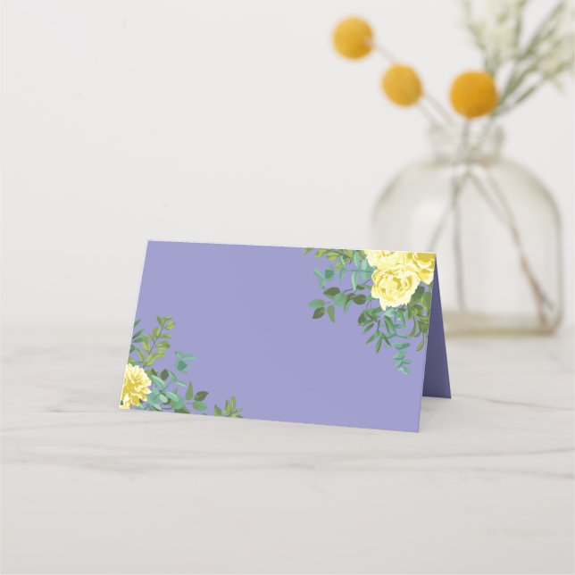 Carte De Placement Jaune clair et périphérique Rose bleu Mariage flor (Devant)