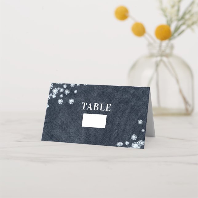 Carte De Placement Jean Bleu Denim & Diamants Numéro de Table de Repa (Devant)
