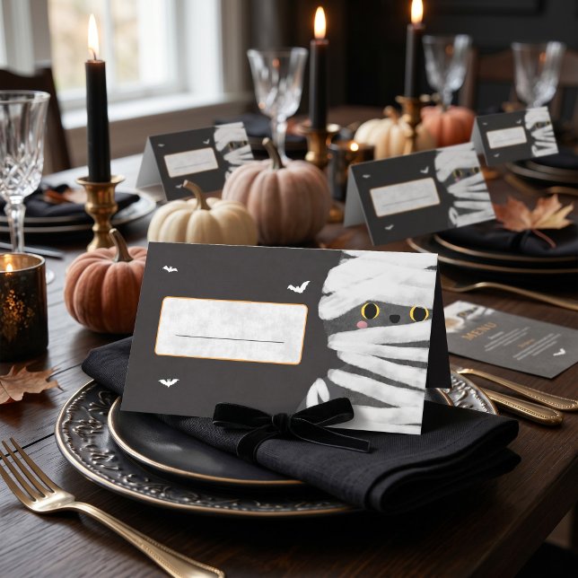 Carte De Placement Joli Chat Momie Halloween (Créateur téléchargé)